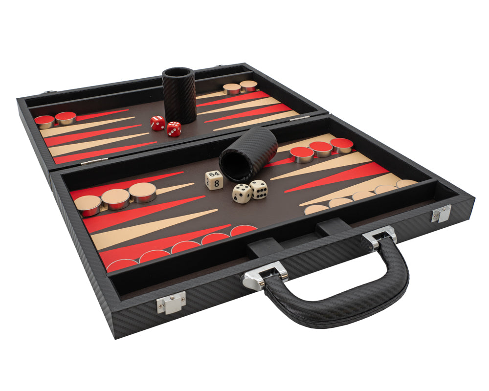 Juego de backgammon plegable de cuero sintético de Italfama en negro y rojo
