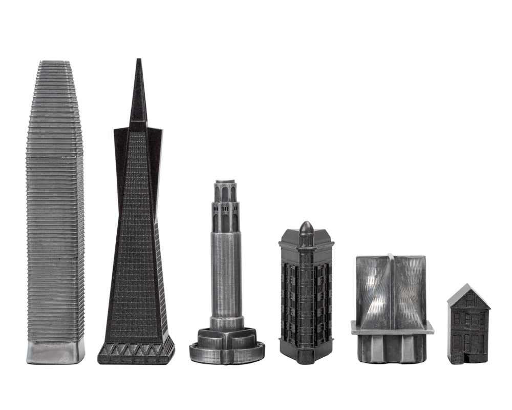 Piezas de ajedrez de metal premium Skyline - Edición San Francisco