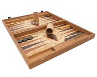 Juego de Backgammon de lujo en madera de olivo burl de Manopoulos con cubiletes de backgammon de madera de lujo