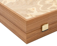 Juego de Backgammon de lujo en madera de olivo burl de Manopoulos con cubiletes de backgammon de madera de lujo