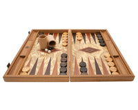Juego de Backgammon de lujo en madera de olivo burl de Manopoulos con cubiletes de backgammon de madera de lujo