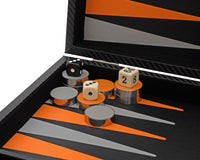 Italfama Juego de Backgammon plegable de piel sintética en negro y naranja