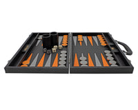 Italfama Juego de Backgammon plegable de piel sintética en negro y naranja