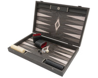 Juego de backgammon de lujo Manopoulos en Ébano y Roble Gris, con cubiletes de backgammon de lujo en vinilo