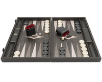 Juego de backgammon de lujo Manopoulos en Ébano y Roble Gris, con cubiletes de backgammon de lujo en vinilo