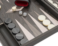 Juego de backgammon de lujo Manopoulos en Ébano y Roble Gris, con cubiletes de backgammon de lujo en vinilo