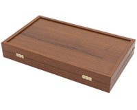 El Juego de Backgammon Manopoulos Club Compact en Nogal Negro y Roble con Cubiletes de Backgammon de Vinilo de Lujo
