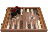 El Juego de Backgammon Manopoulos Club Compact en Nogal Negro y Roble con Cubiletes de Backgammon de Vinilo de Lujo