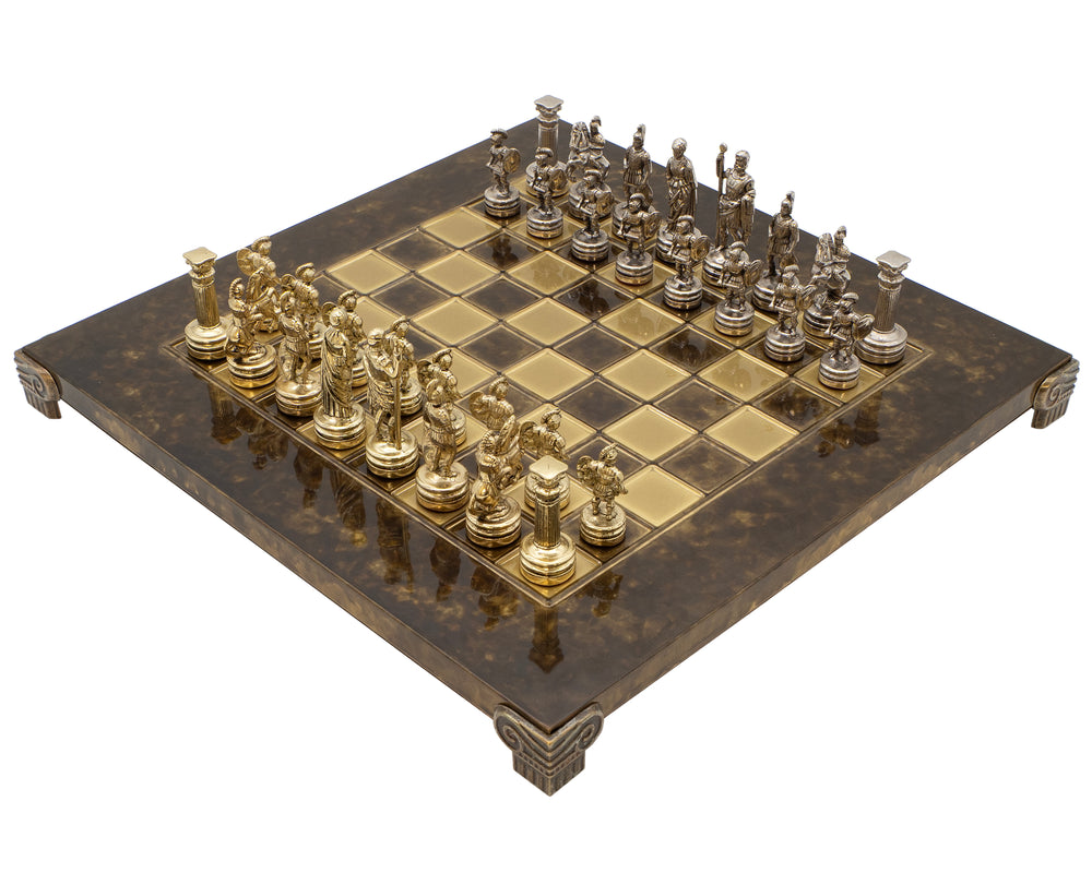 Manopoulos Juego de ajedrez Ejército Griego-Romano de metal con estuche de madera para piezas de ajedrez - Pequeño