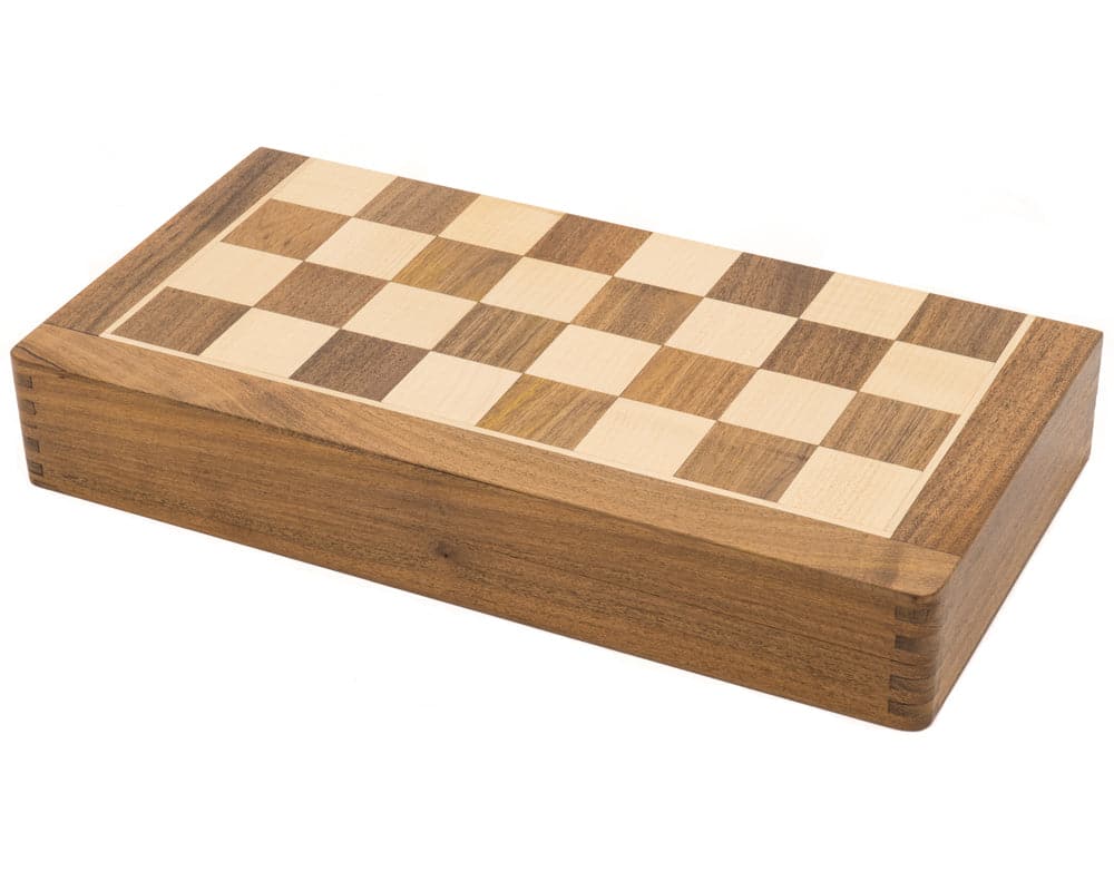 Deluxe Hardwood Folding Travel Chess Set with Magnetic Closure - 14 inch Inlaid Wooden Board