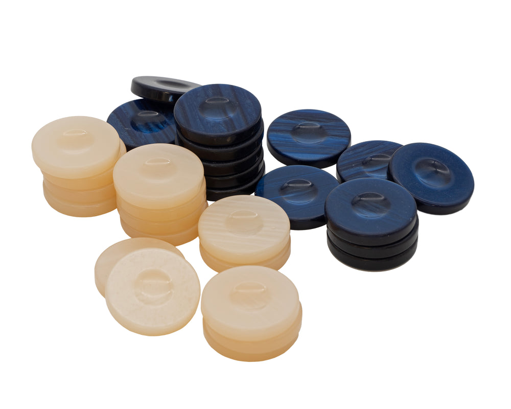 Piedras de backgammon Deluxe de color azul y marfil de 36 mm