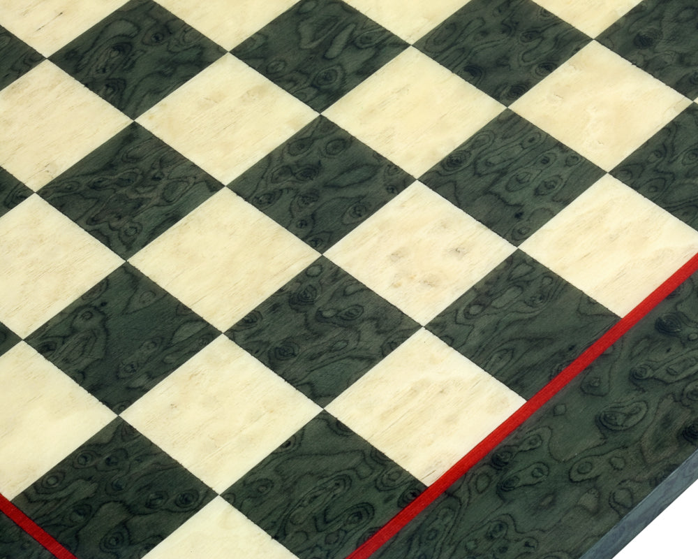 16.75 inch olive green erable and elm wood luxury chess board with high gloss lacquer finish and detailed wood grain pattern