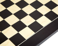 17.75 Inch Lacquered Black Anegre Deluxe Chess Board with 1.75 Inch Squares, High Gloss Finish, Crafted in Spain.