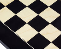19.7 inch lacquered black anegre and maple deluxe chess board with 1.9 inch playing squares and high gloss finish