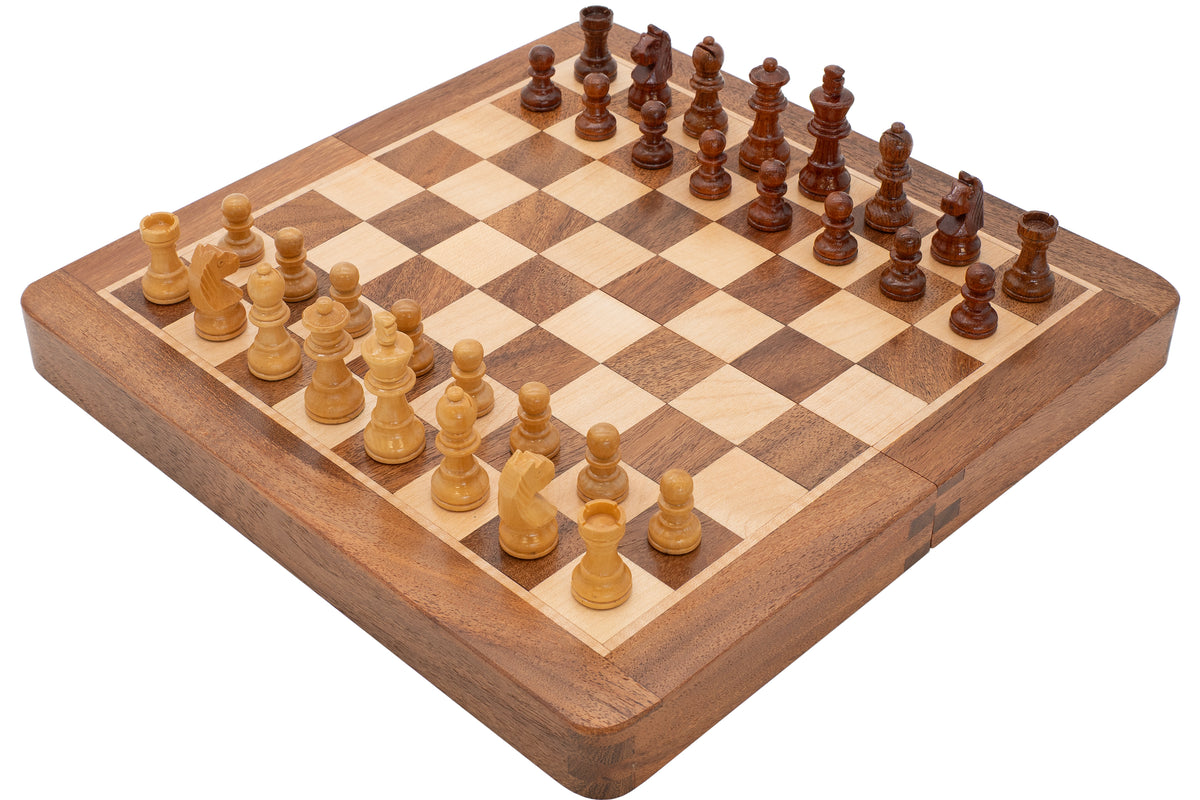 Juego de ajedrez de lujo de madera maciza, plegable y magnético, para viaje, 25 cm