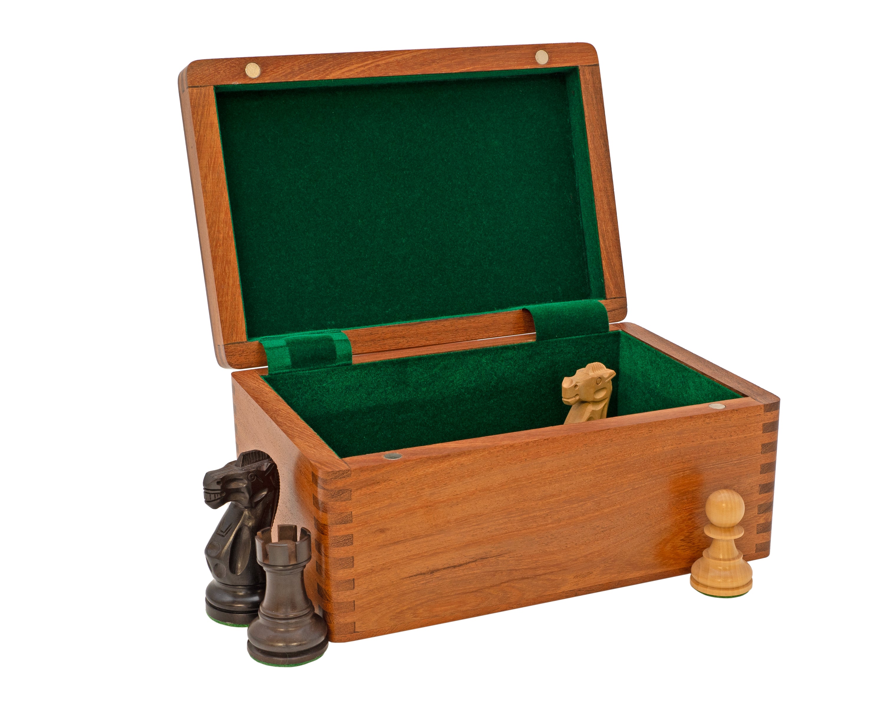 Estuche para piezas de ajedrez en madera maciza pulida de babul con tapa articulada