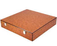 Estuche para piezas de ajedrez en madera de raíz (burl) con compartimentos de lujo, 43 cm