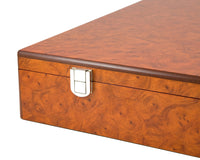 Estuche para piezas de ajedrez en madera de raíz (burl) con compartimentos de lujo, 43 cm