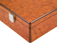 Estuche para piezas de ajedrez en madera de raíz (burl) con compartimentos de lujo, 43 cm