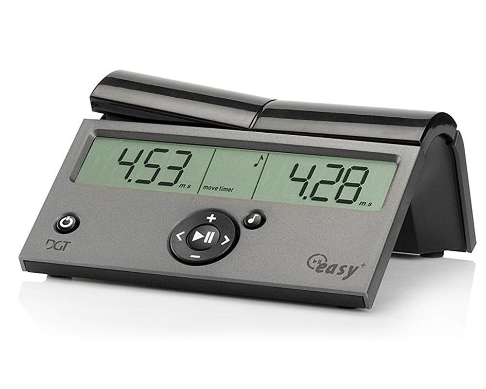 DGT 10104 Easy Plus Chess Clock with large display, simple front buttons, and sleek design