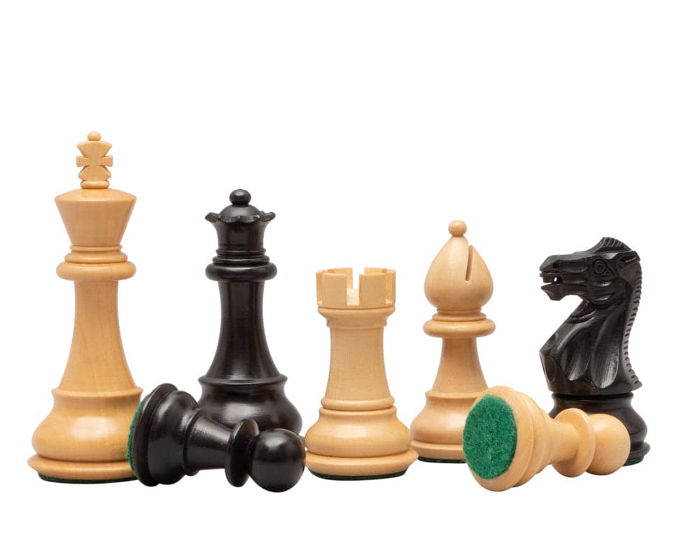 3.5 Inch Classic Staunton Ebonised Chessmen Set, Traditional Boxwood Design, Weighted and Felted, Superb Quality with 89 mm King and Extra Queens.