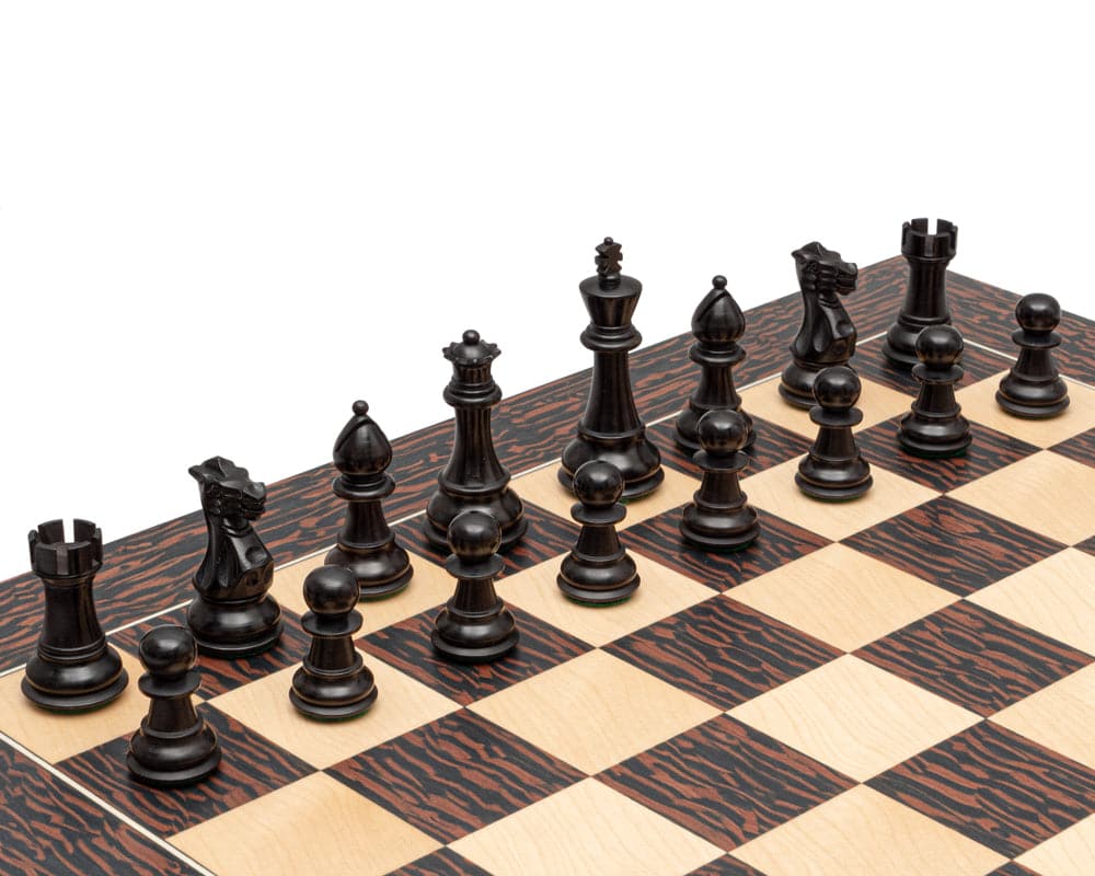 3.5 Inch Classic Staunton Chess Pieces Ebonised on Chessboard - Traditional Staunton Design, Superb Quality, and Value - King Height 3.5 inch (89 mm)