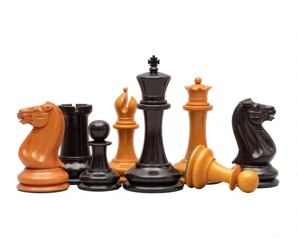 J J Cooke Edition Ebony and Antiqued Boxwood Chessmen 4.4 inches beautifully crafted in Italy with high gloss finish.