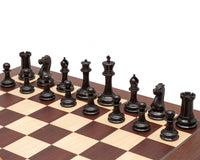 J J Cooke Edition Ebony and Antiqued Boxwood Chessmen on Grey Briar Wood Chess Board with High Gloss Finish
