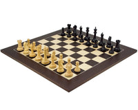 Oxford Series Black and Wenge Chess Set on wenge and maple board with handcrafted Staunton chessmen, 3.75 inch king, perfectly balanced