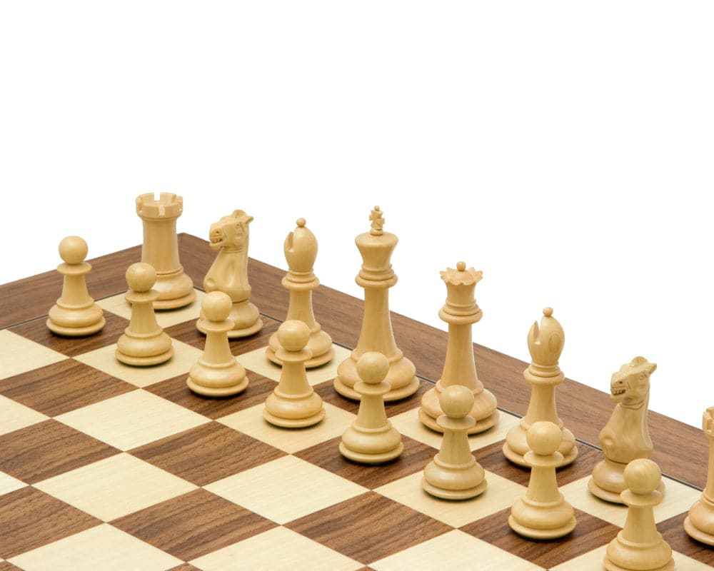 Victoria Sheesham Deluxe Staunton chess set with expertly crafted double weighted pieces on deluxe walnut chess board