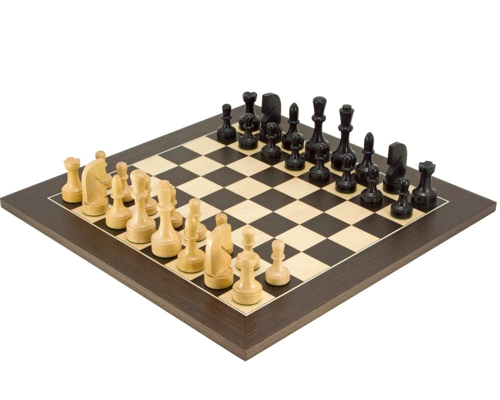 Contemporary Series Wenge Chess Set with modern ebonised boxwood pieces on a deluxe Wenge veneered board