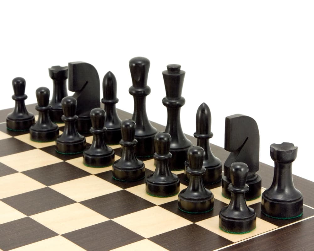 Modern Wenge Chess Set with Ebonised Boxwood Contemporary Series Pieces on Deluxe Veneered Chess Board