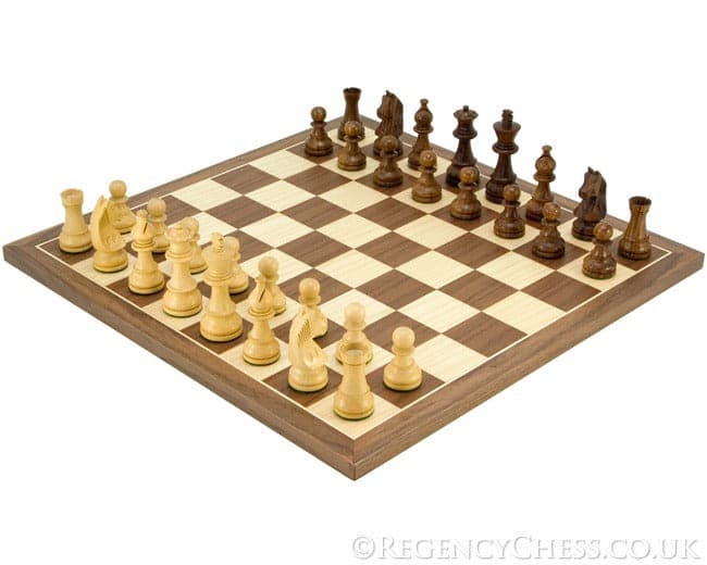 Down Head Knight Academy Large Chess Set with Sheesham Staunton pieces on walnut board, excellent value and quality