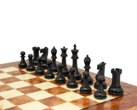 Victoria Burl Chess Set with Black Chess Pieces on Handmade Briarwood and Elm Veneer Board
