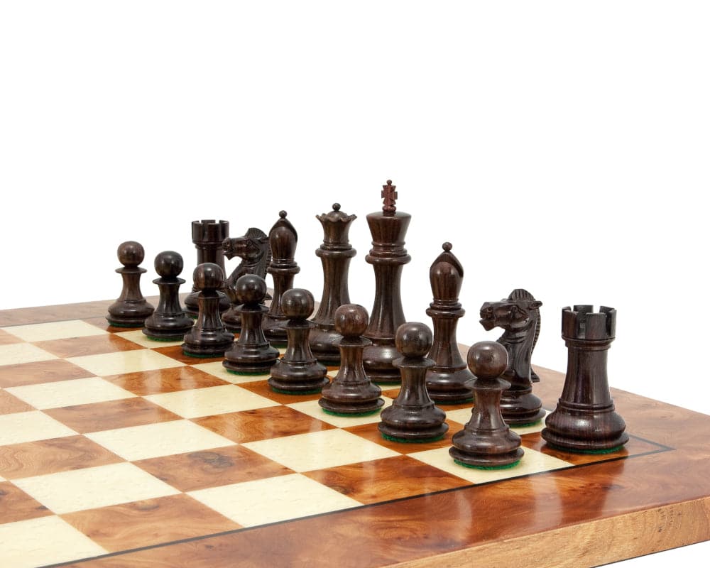 Sicilian Rosewood and Briarwood Chess Set with Handmade Briarwood and Elm Board.