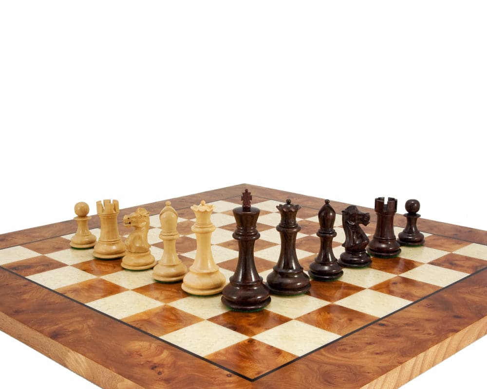 Sicilian Rosewood and Briarwood Luxury Chess Set on Italian Handmade Board with Satin Lacquer Finish