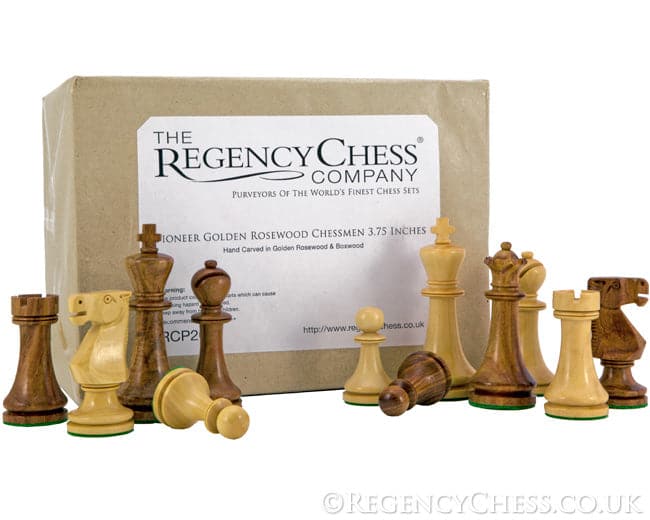 Pioneer Sheesham and Mahogany Staunton Chess Set with felted bases and box from Regency Chess Company