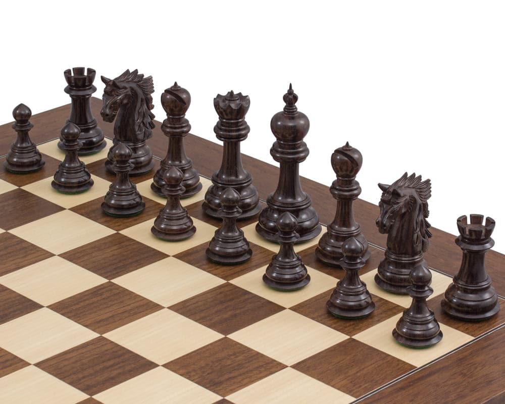 Luxury Grand Chess Set with Hand-Carved, Polished Rosewood and Boxwood Pieces on a 23.6 Inch Chess Board