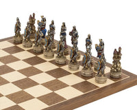Hand-painted zombie chess pieces on 16 inch ornate board crafted in Italy