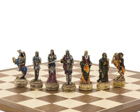 Exquisitely ornate Zombie Hand Painted Chess Set pieces on 16 inch board, beautifully crafted in Italy, featuring 3 inch king with felted bases.