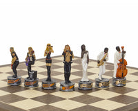 Juego de ajedrez temático 'Jazz Band vs Rock Stars', pintado a mano por Italfama