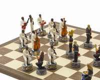 Juego de ajedrez temático 'Jazz Band vs Rock Stars', pintado a mano por Italfama