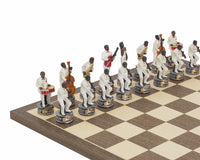 Juego de ajedrez temático 'Jazz Band vs Rock Stars', pintado a mano por Italfama