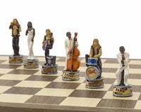 Juego de ajedrez temático 'Jazz Band vs Rock Stars', pintado a mano por Italfama