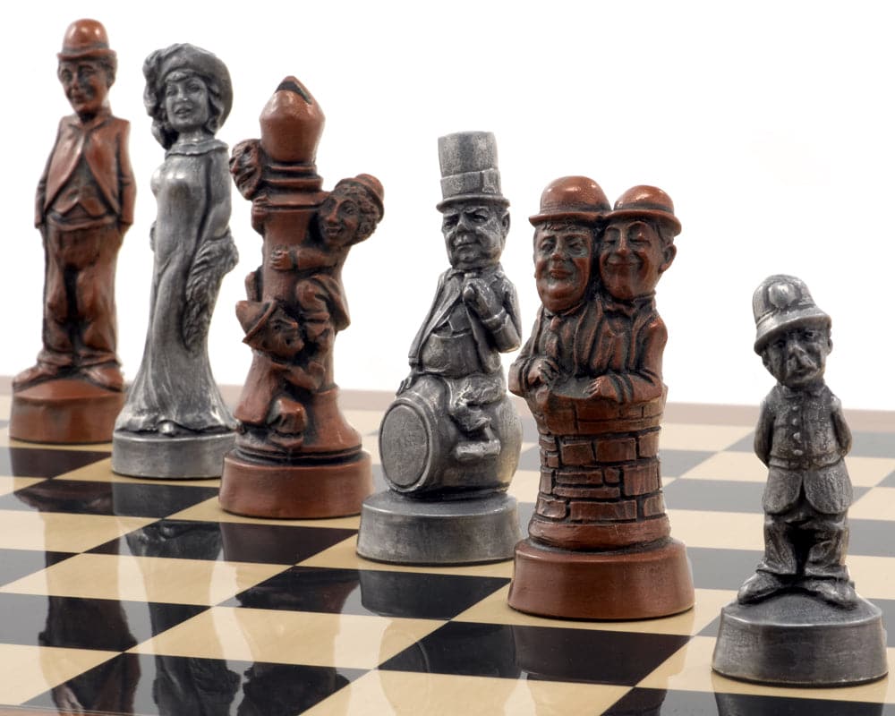 Movie Stars Metal & Palisander Grand Chess Set pieces on chessboard – Berkeley Chess.