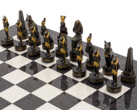 Juego de ajedrez de lujo con temática del Antiguo Egipto, pintado a mano y con acabado en carbón por Italfama