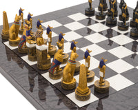 Juego de ajedrez de lujo con temática del Antiguo Egipto, pintado a mano y con acabado en carbón por Italfama