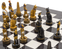 Juego de ajedrez de lujo con temática del Antiguo Egipto, pintado a mano y con acabado en carbón por Italfama