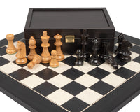 Caballo "Down Head" y juego de ajedrez negro de lujo con estuche para piezas de ajedrez