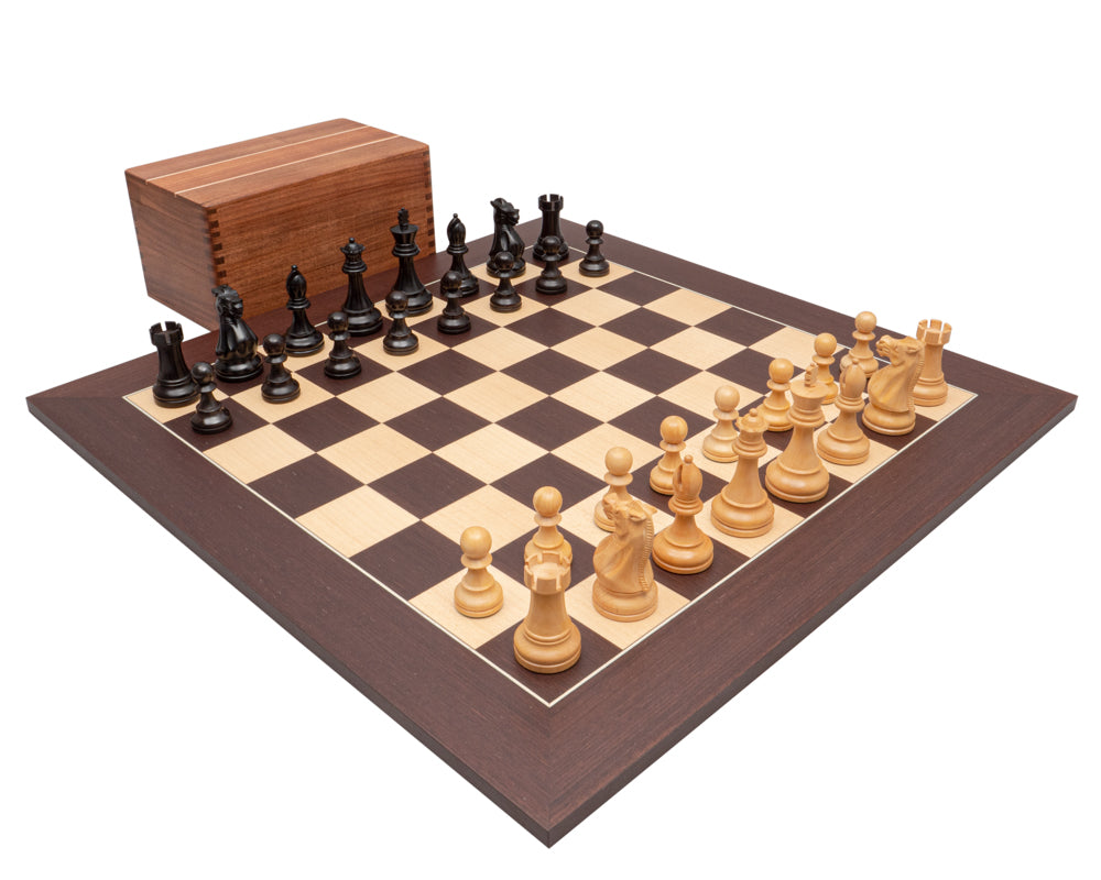 Juego de ajedrez Staunton de competición, negro y wengué, con estuche para piezas de ajedrez
